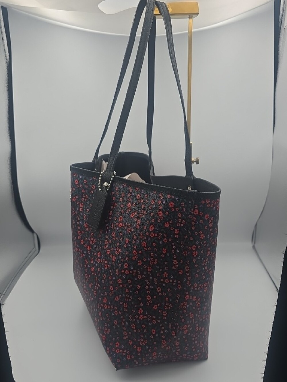 Coach Black & Red Reversable Floral/ Black Large Tote W Silver Hardware (GOOD)🥀 - Picture 6 of 15